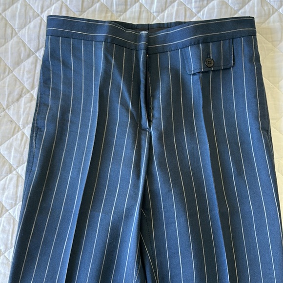 Burberry Linen Suit Pants Navy Blue with Pinstripes Wide Leg Size 38 - Picture 5 of 7